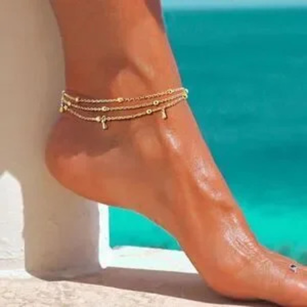 NEW?14K Gold Plated Elegant Gold Layered Ankle Bracelet